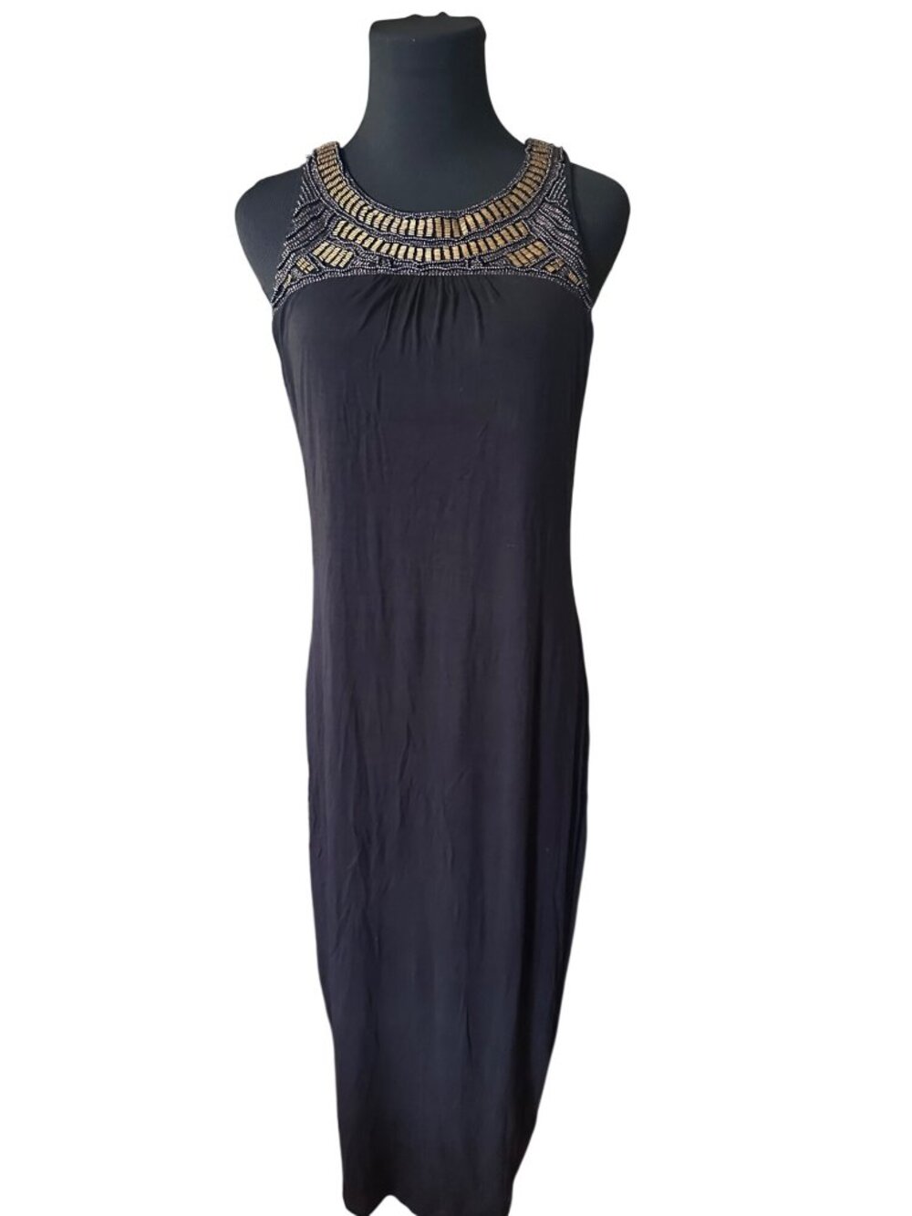 Mossimo black and gold beaded lined maxi dress size M